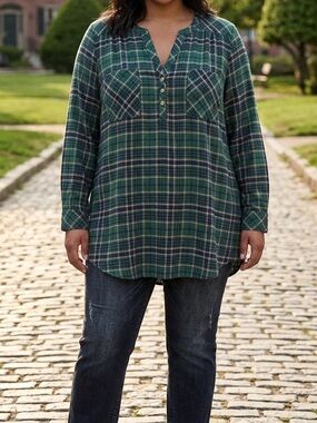 Torrid Plus Size Plaid Button Front Tunic Top with Pockets